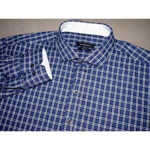 BUGATCHI Classic Fit Long Sleeved Plaid Flip Cuff Button Up Shirt Men's‎ XL